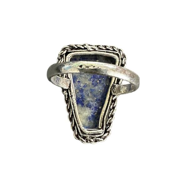 Lapis lazuli triangle semi-precious gemstone ring sterling silver plated 8 - Picture 4 of 6